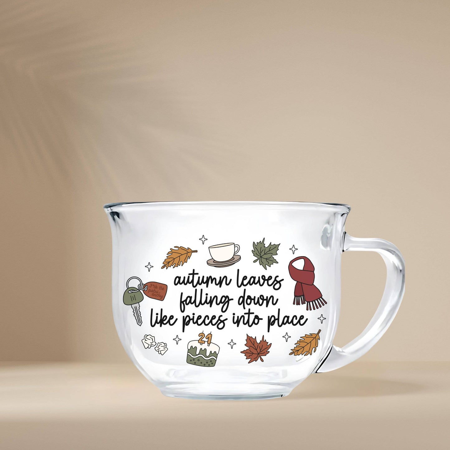 Autumn Leaves Falling Glass Teacup Mug
