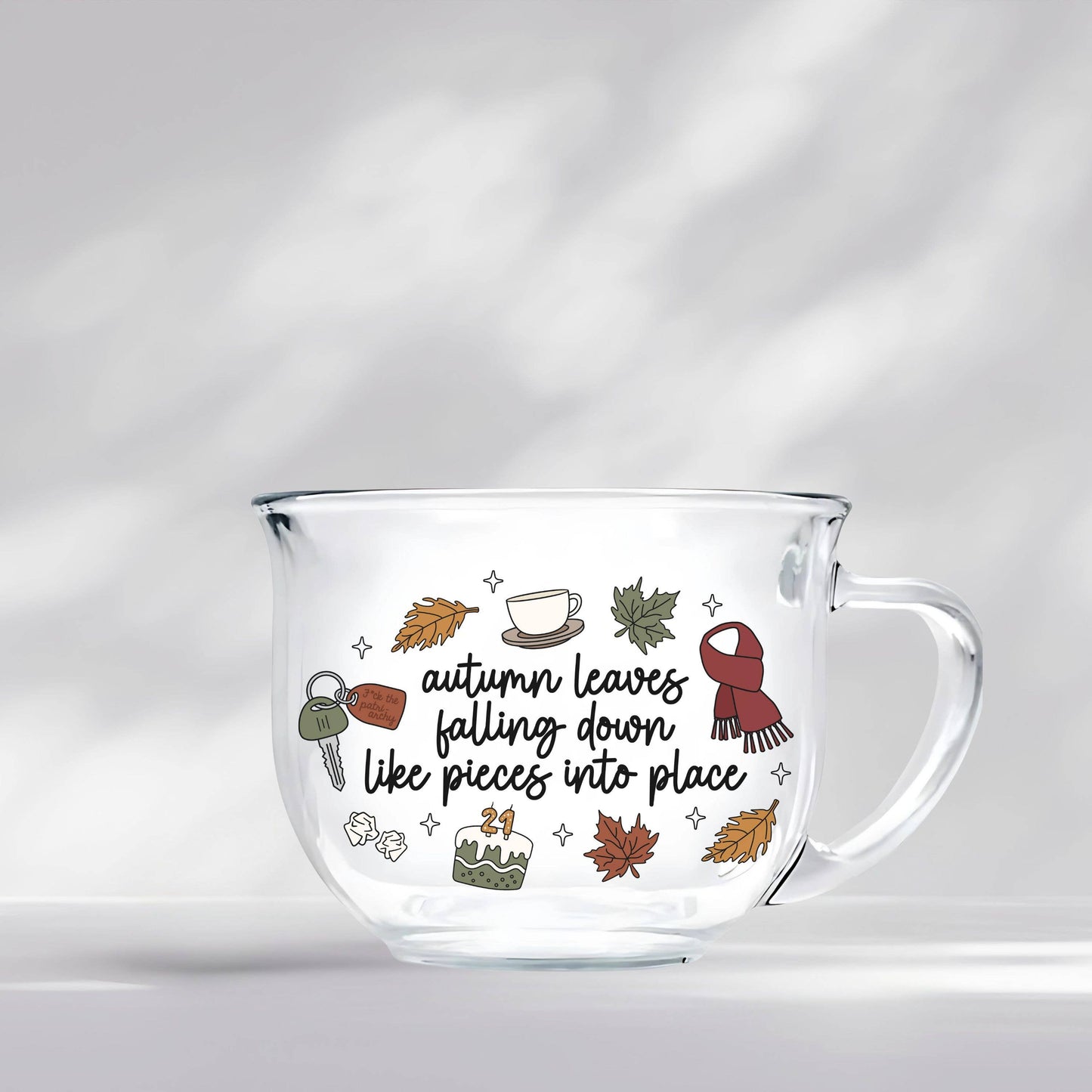 Autumn Leaves Falling Glass Teacup Mug
