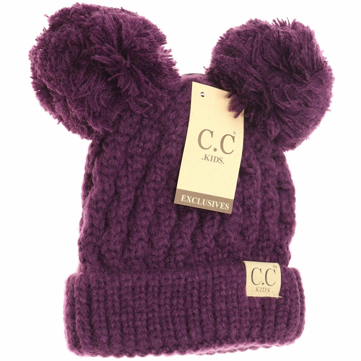 Kids Solid Double Pom CC Beanies KIDS24: Beige