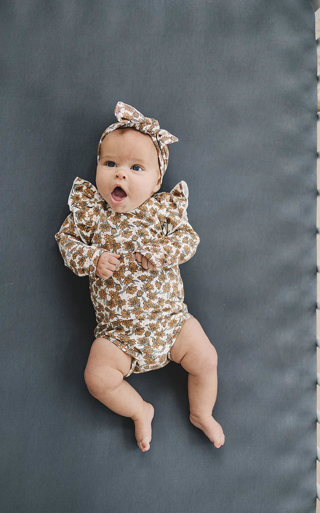 Magnolia Print Ruffle Sleeve Bodysuit