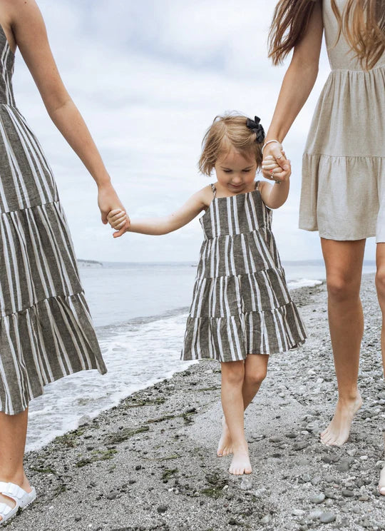 Linen Tiered Dress- Charcoal