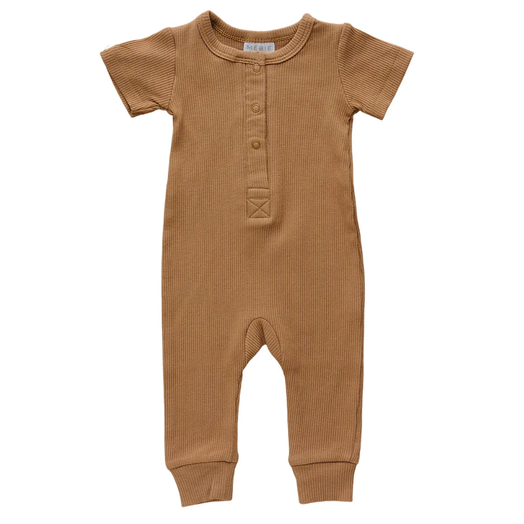 Mustard Organic Cotton Ribbed Snap Romper