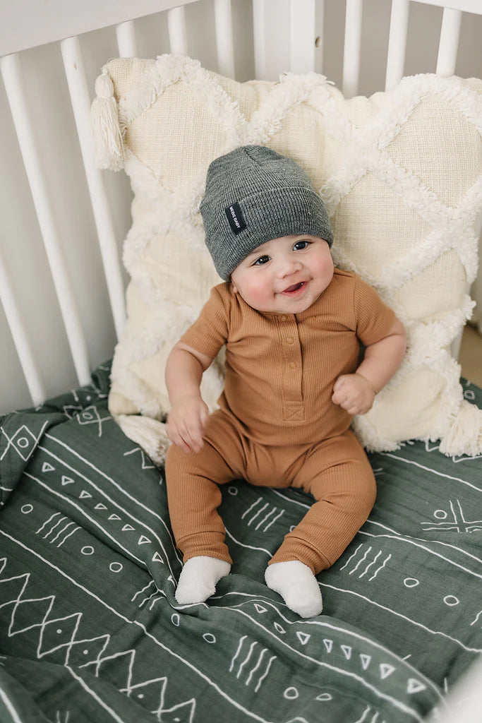 Mustard Organic Cotton Ribbed Snap Romper
