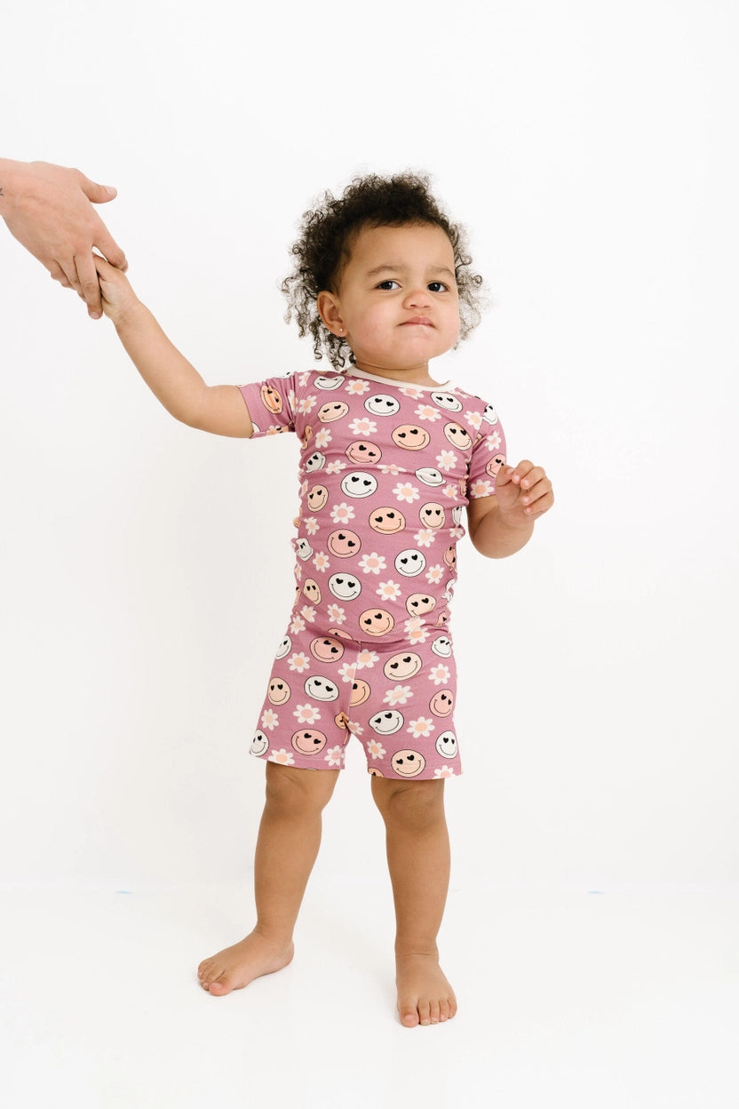 Purple Smiley Bamboo Shorts Set