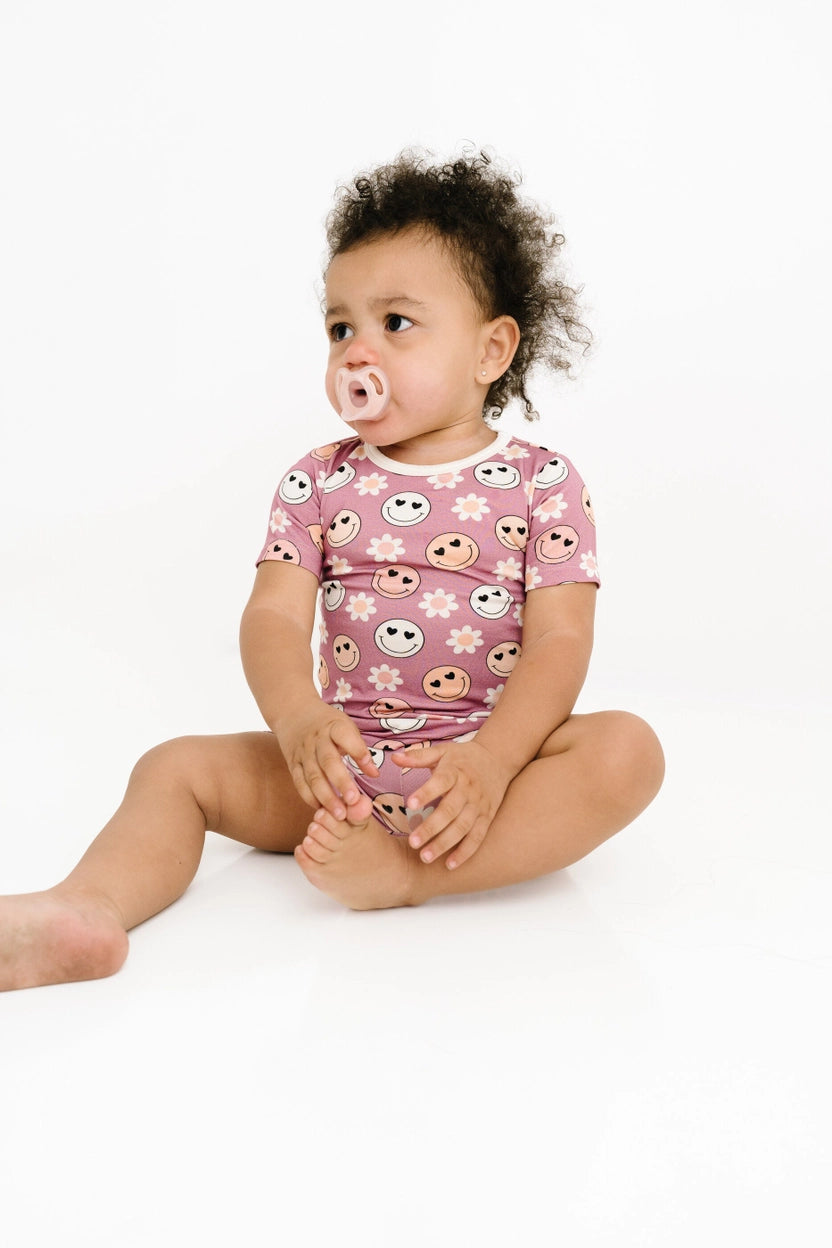 Purple Smiley Bamboo Shorts Set