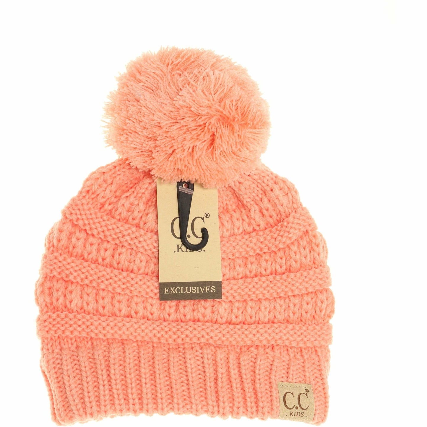 Kids Solid Pom CC Beanies YJ847POM: Peach