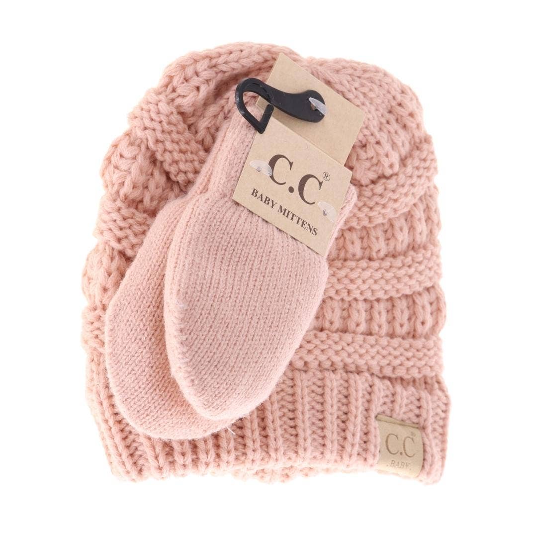 BABY Solid C.C Beanie with Mitten SET BABYSET1: Indie Pink