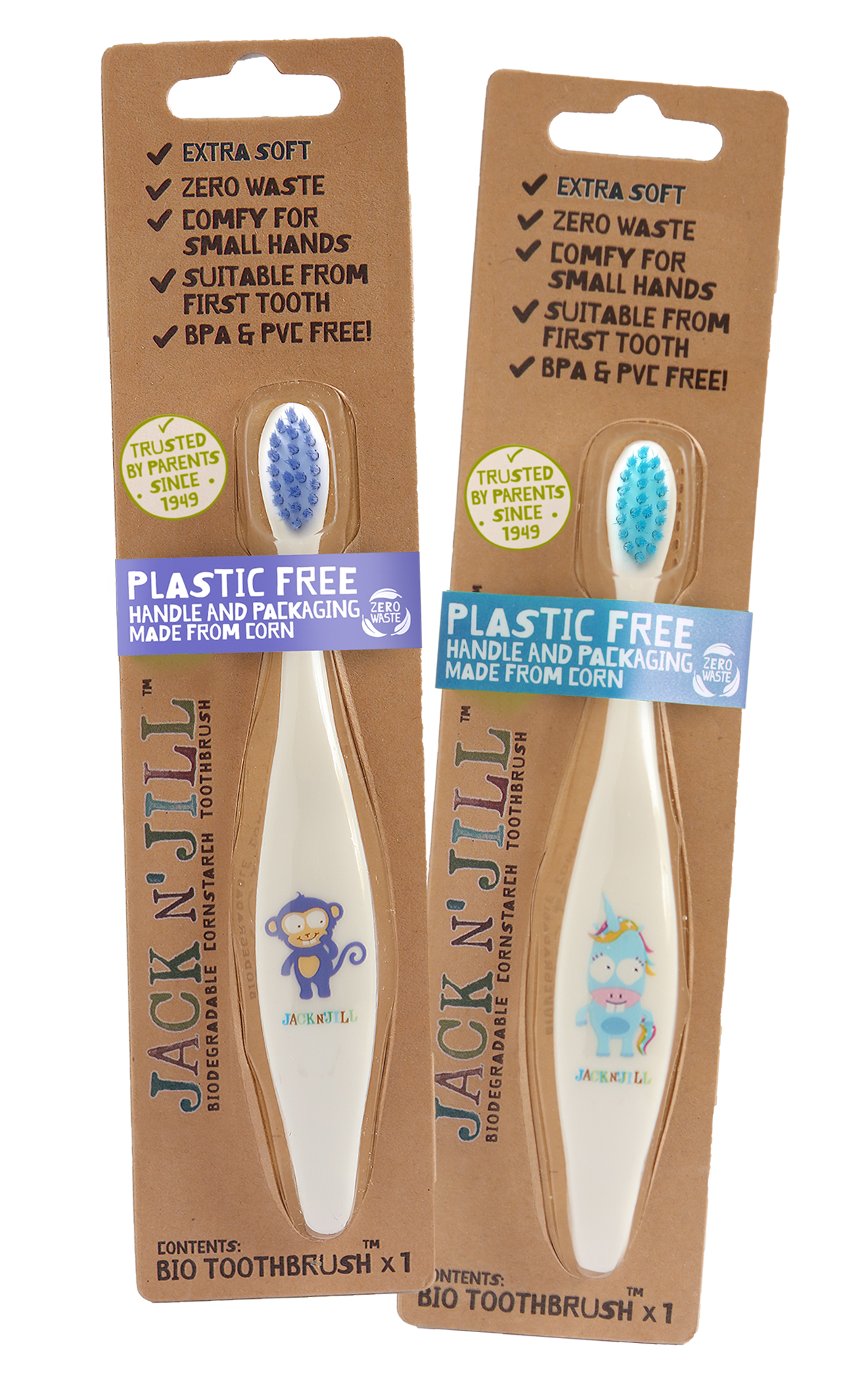 Unicorn and Monkey Mixed Bio Toothbrushes