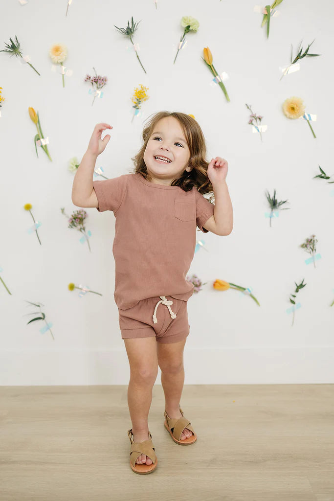Dusty Rose Organic Cotton Ribbed Short Set