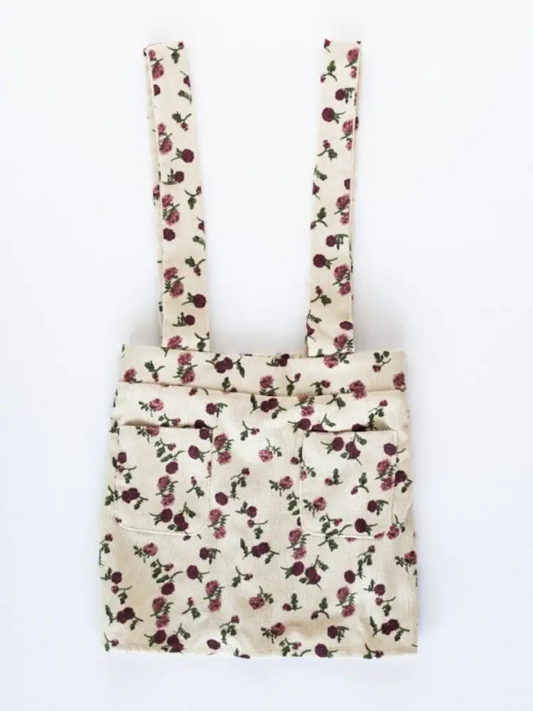 Billie Corduroy Suspender Skirt- Red Rose Petals