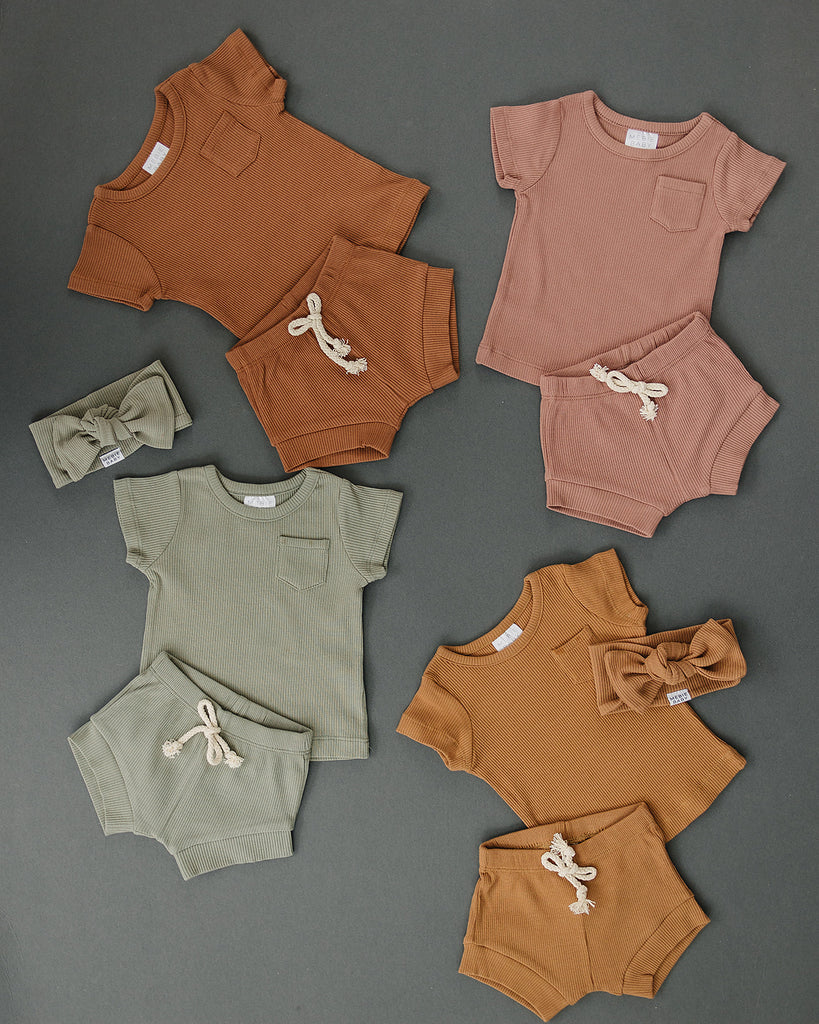 Dusty Rose Organic Cotton Ribbed Short Set