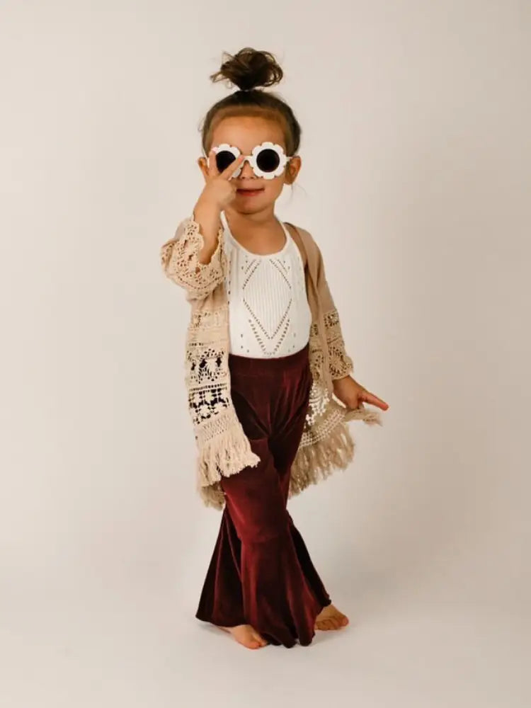 Lina Pleated Velour Bell Bottoms