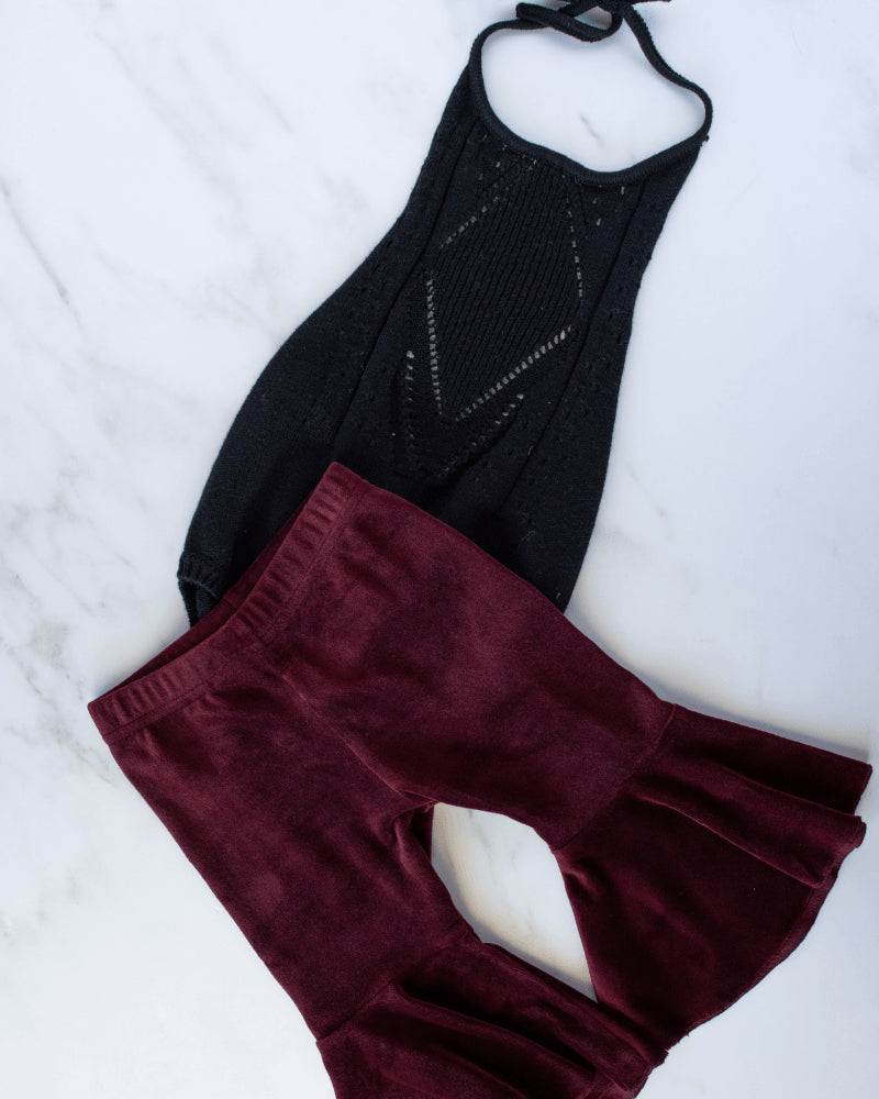 Lina Pleated Velour Bell Bottoms