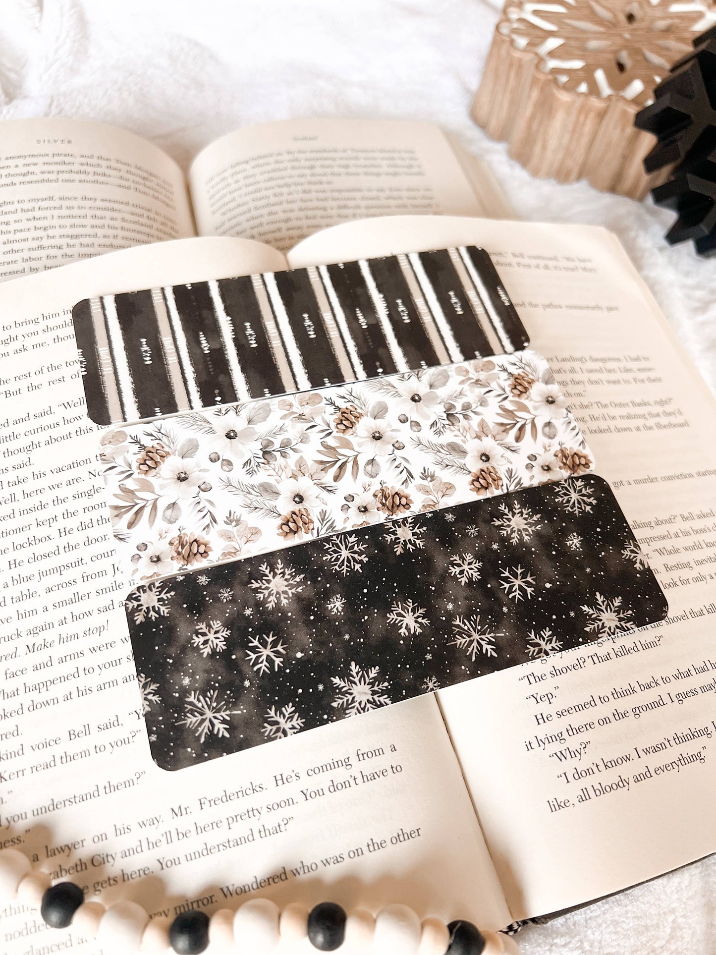 Dark Winter Bookmark Set, Neutral Winter: Black Snowflake / Soft Touch Matte