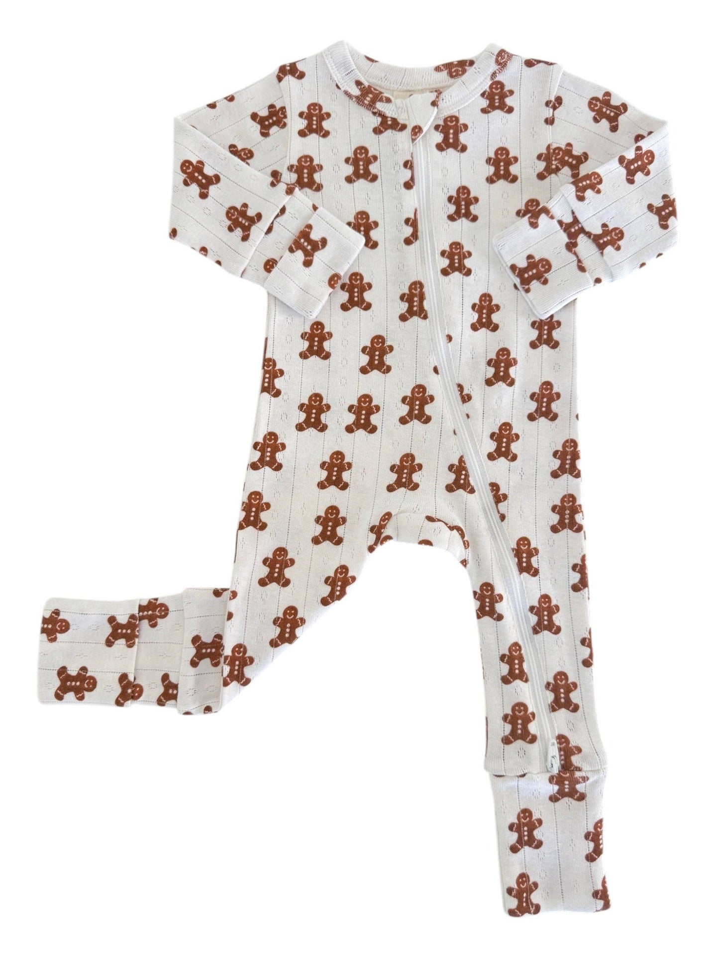 Gingerbread / Organic Pointelle 2-Way Zip Romper