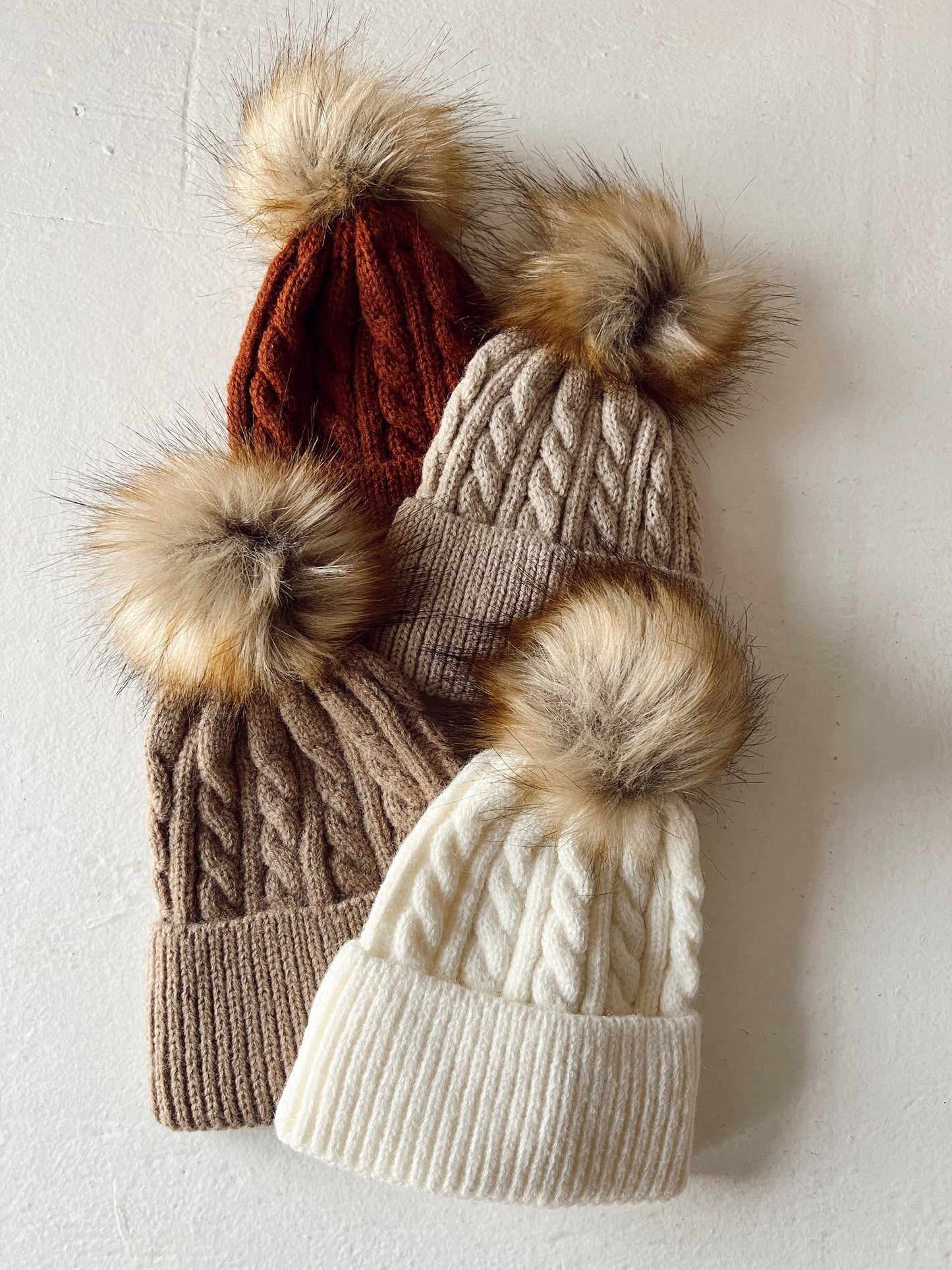 Cable Knit Fur Pom Hat, Timber: 12 mo. - 4 yr.