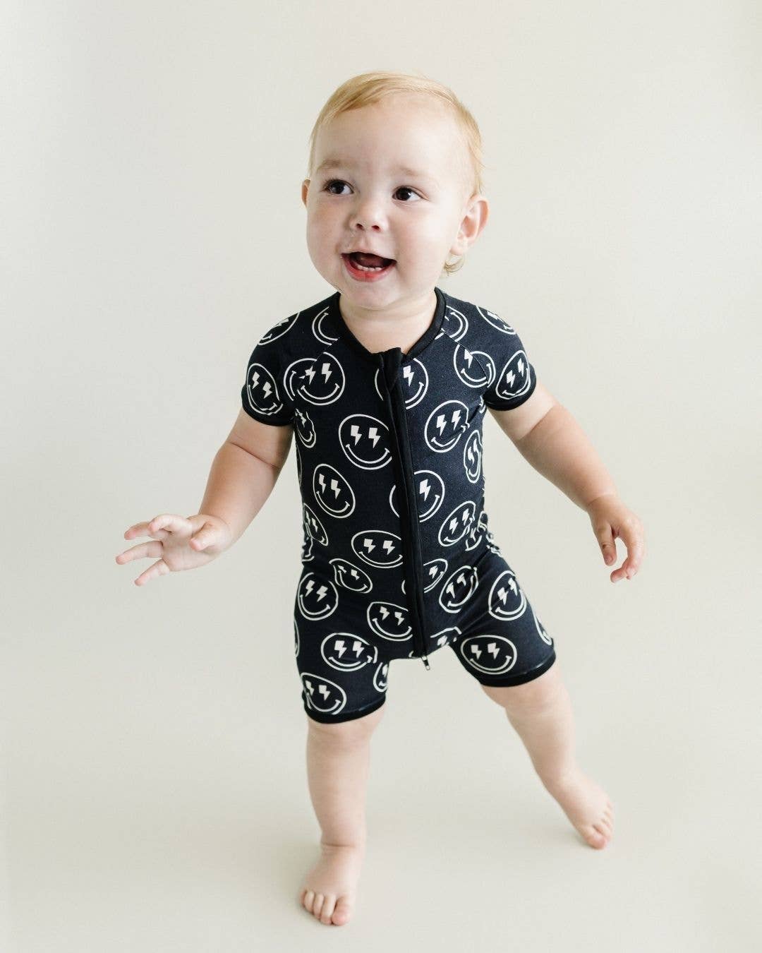 Baby Bamboo Shorty Romper | Electric Smiley