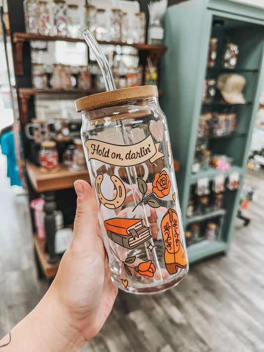 Cowboy Romance Glass Can Cup : 16oz