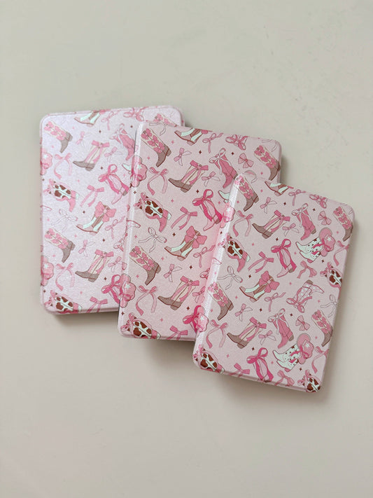Kindle Case Cover w/ Clear Back & Cover Strap - Boots + Bows -  12th Generation 7" Paperwhite/Colorsoft
