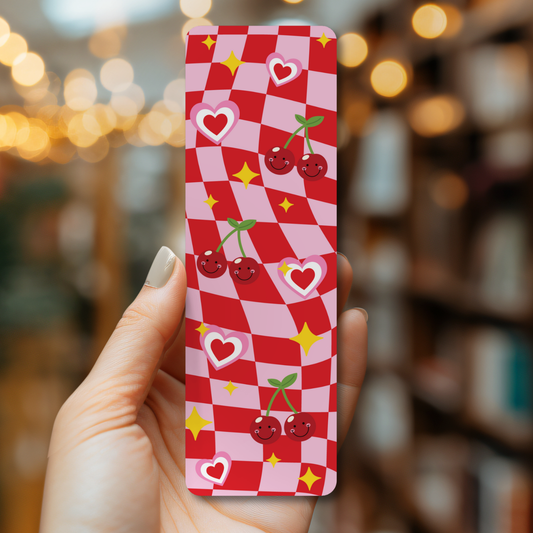 Checkered Cherries Bookmark | Retro Valentine Reading
