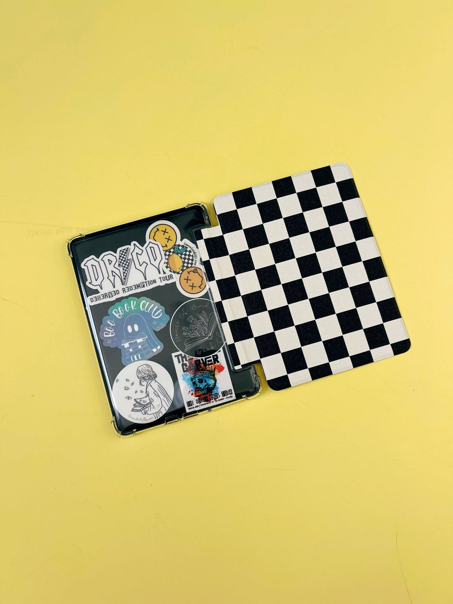 Kindle Case Cover w/ Clear Back &Cover Strap - Classic Checkers: 6” Kindle Basic