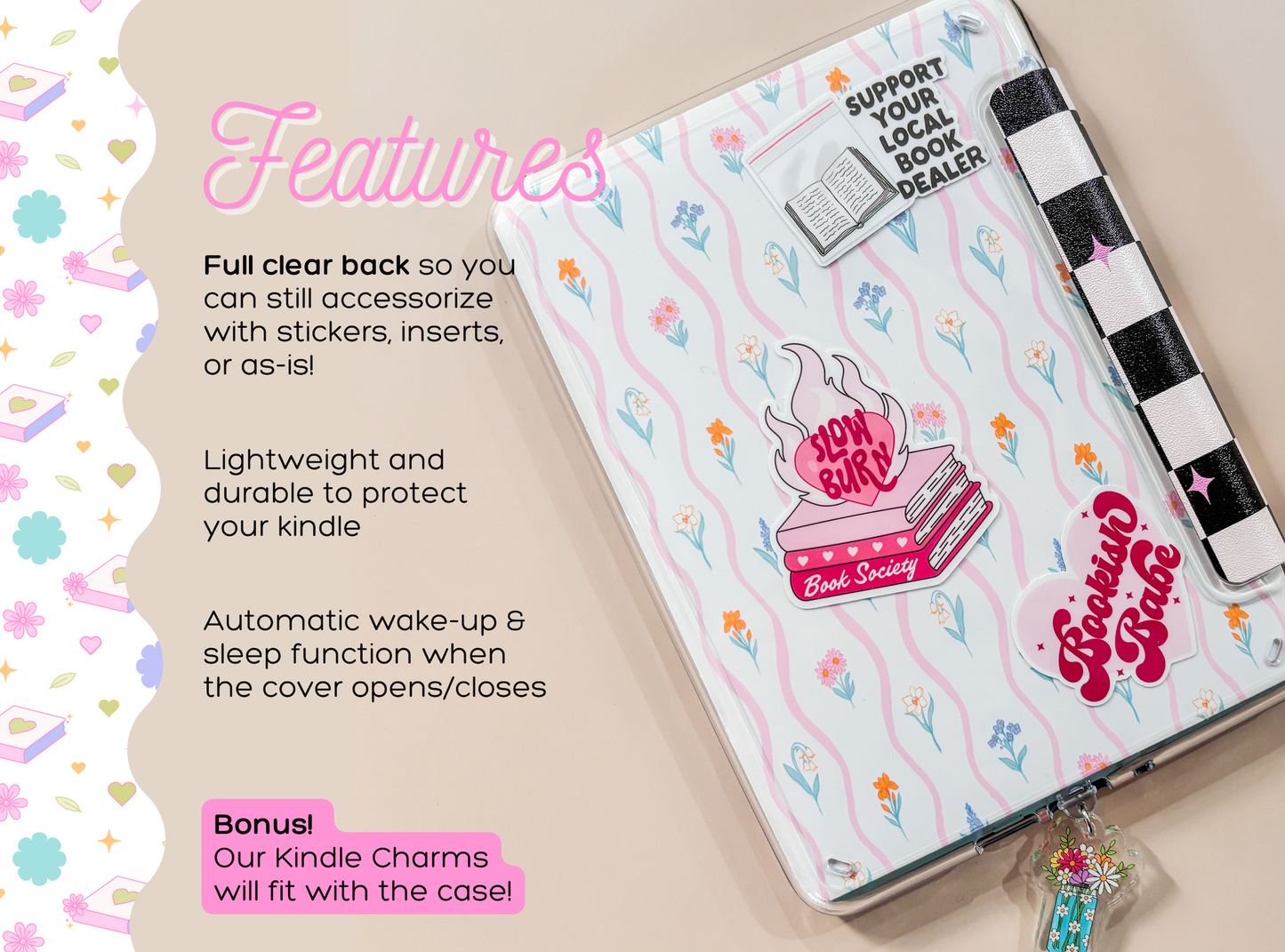 Blue Flower Garden Kindle Case with Clear Back and Handle: Kindle Paperwhite 11th Gen (w/handle)