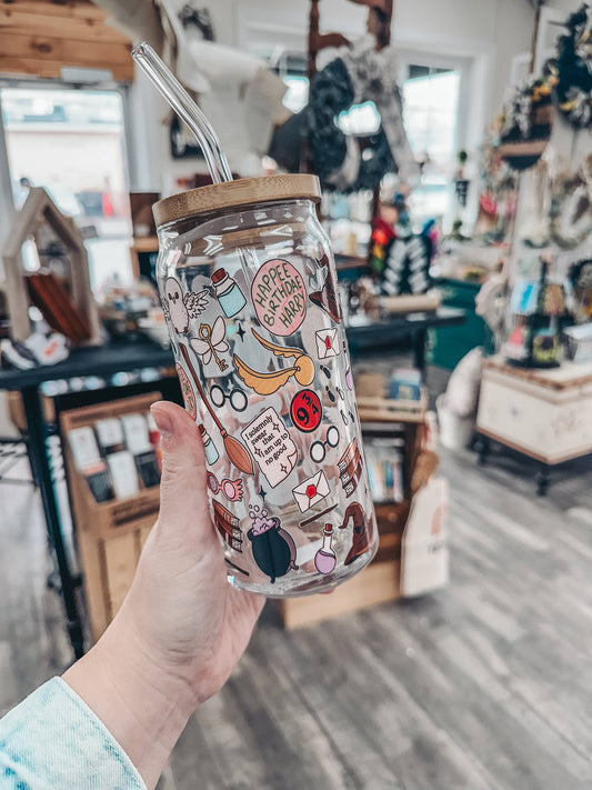 Potter Doodles Glass Can Cup