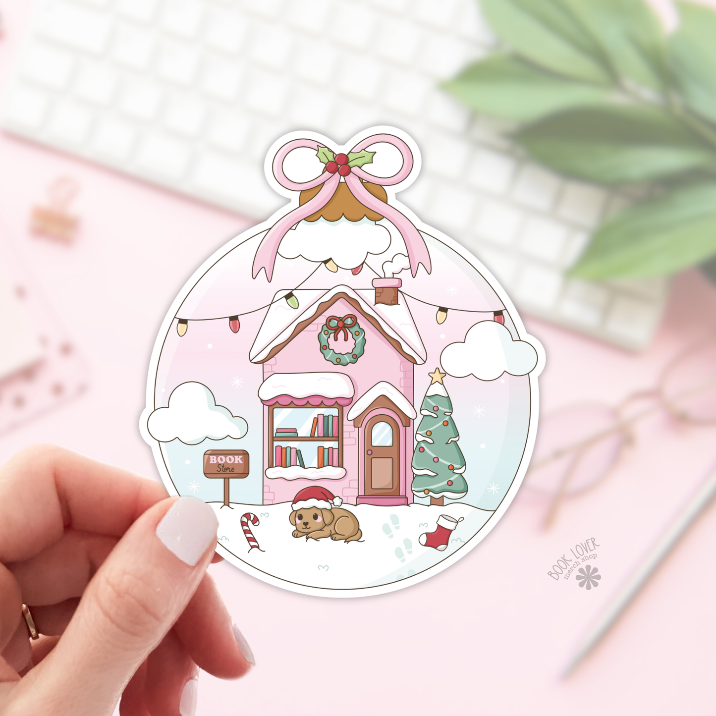Christmas Bookstore Ornament Stickers / Winter Bookish: 3''