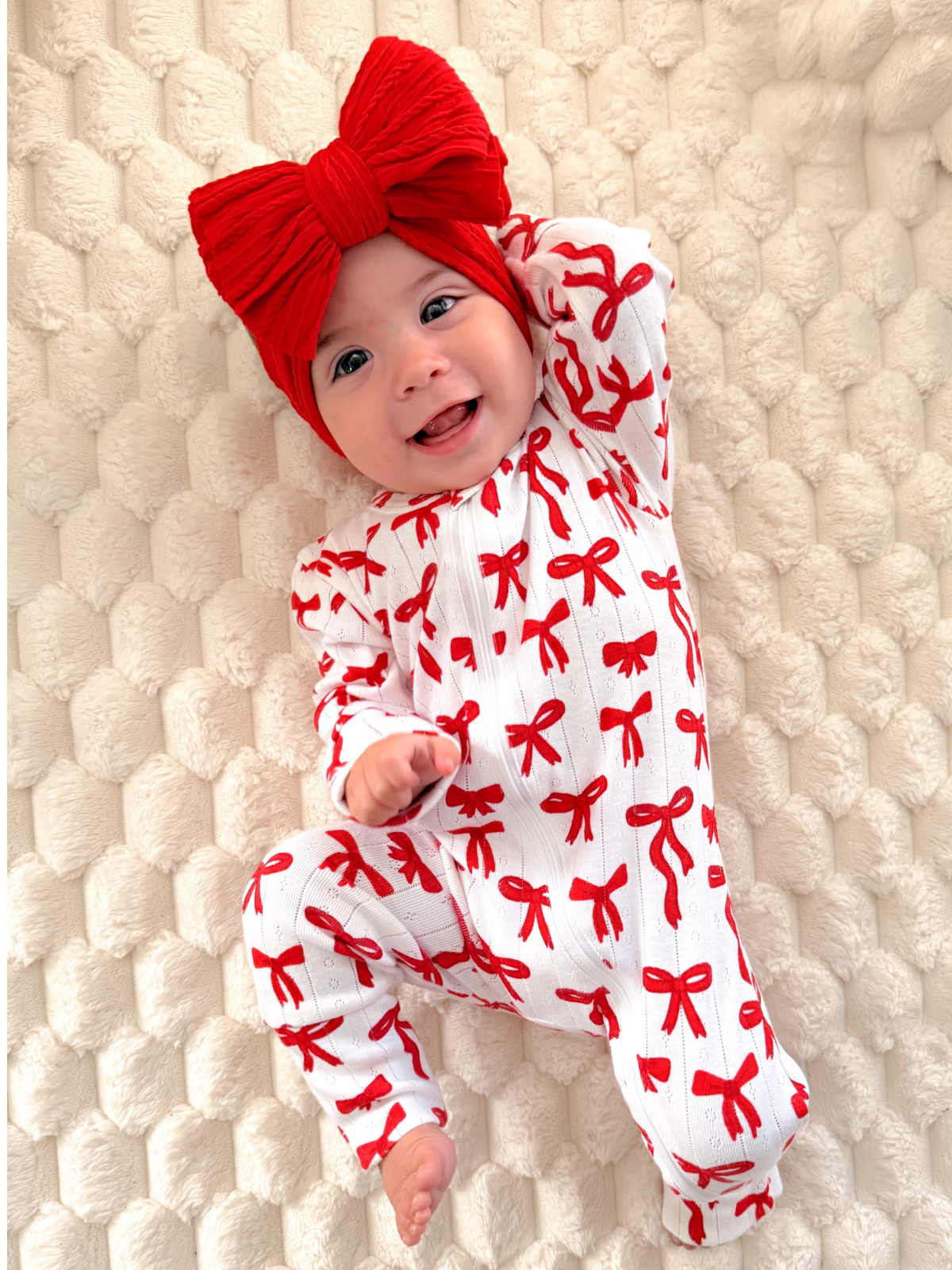 Red Bows / Organic Pointelle 2-Way Zip Romper