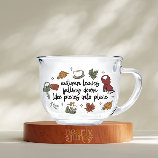 Autumn Leaves Falling Glass Teacup Mug