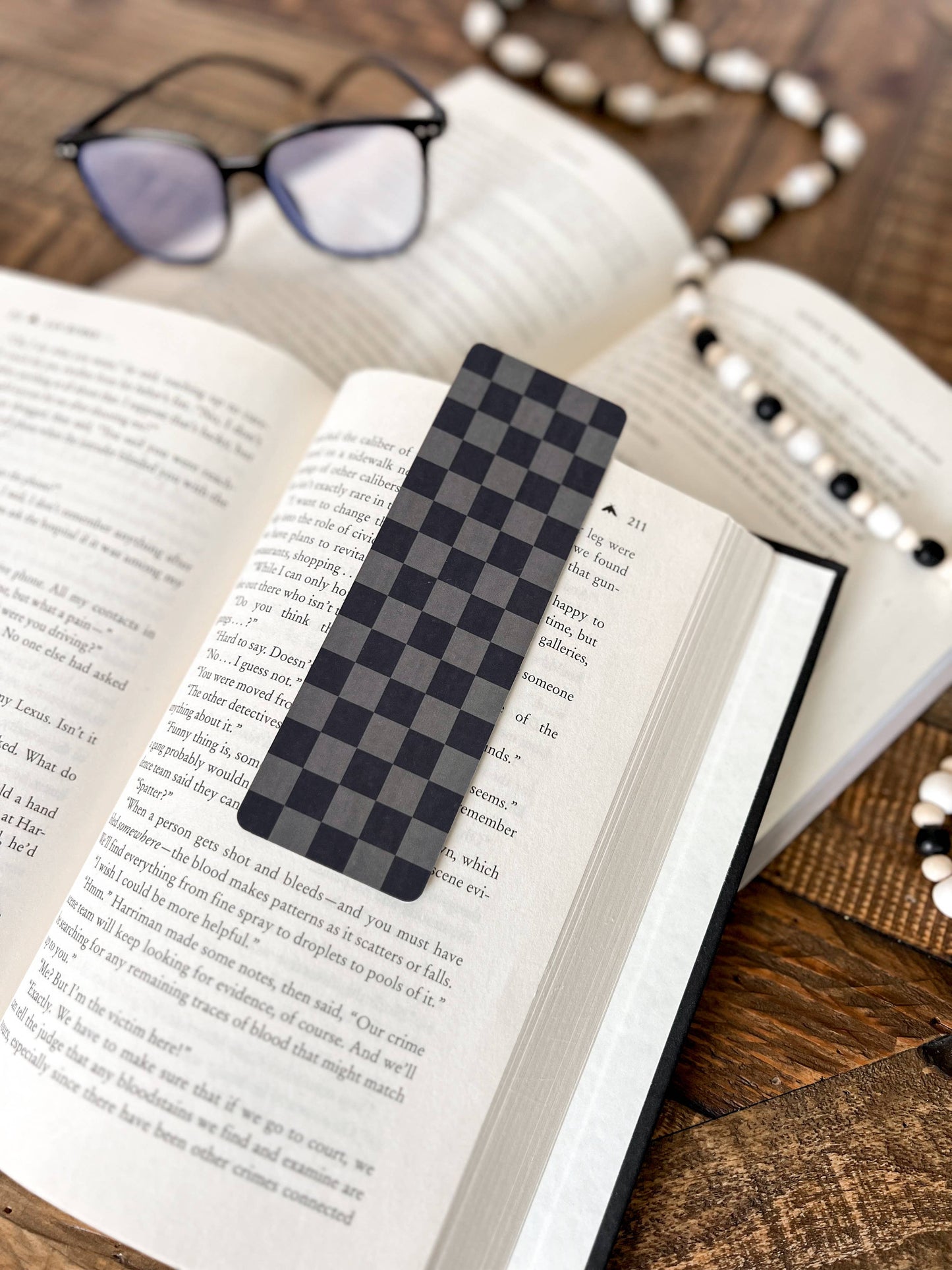 Neutral Checkered Bookmark: Caramel on Black / Soft Touch Matte