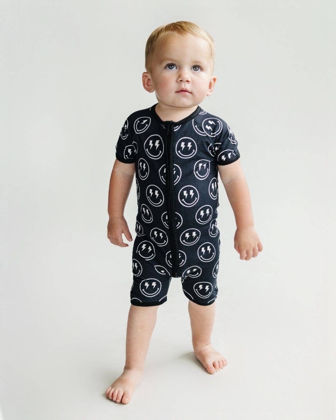 Baby Bamboo Shorty Romper | Electric Smiley