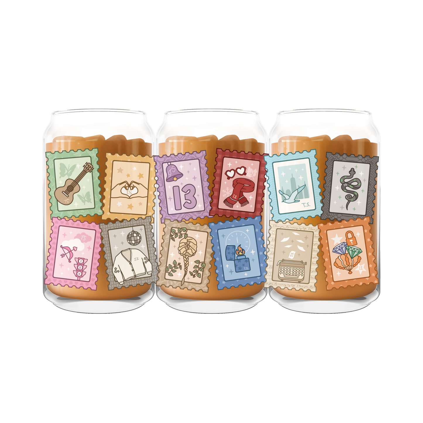 Eras Inspired Stamps Can Coffee Glass: GLASS + STRAW + LID