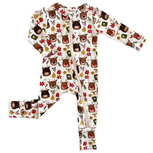 2-Way Convertible Zip Romper, Reindeer Friends