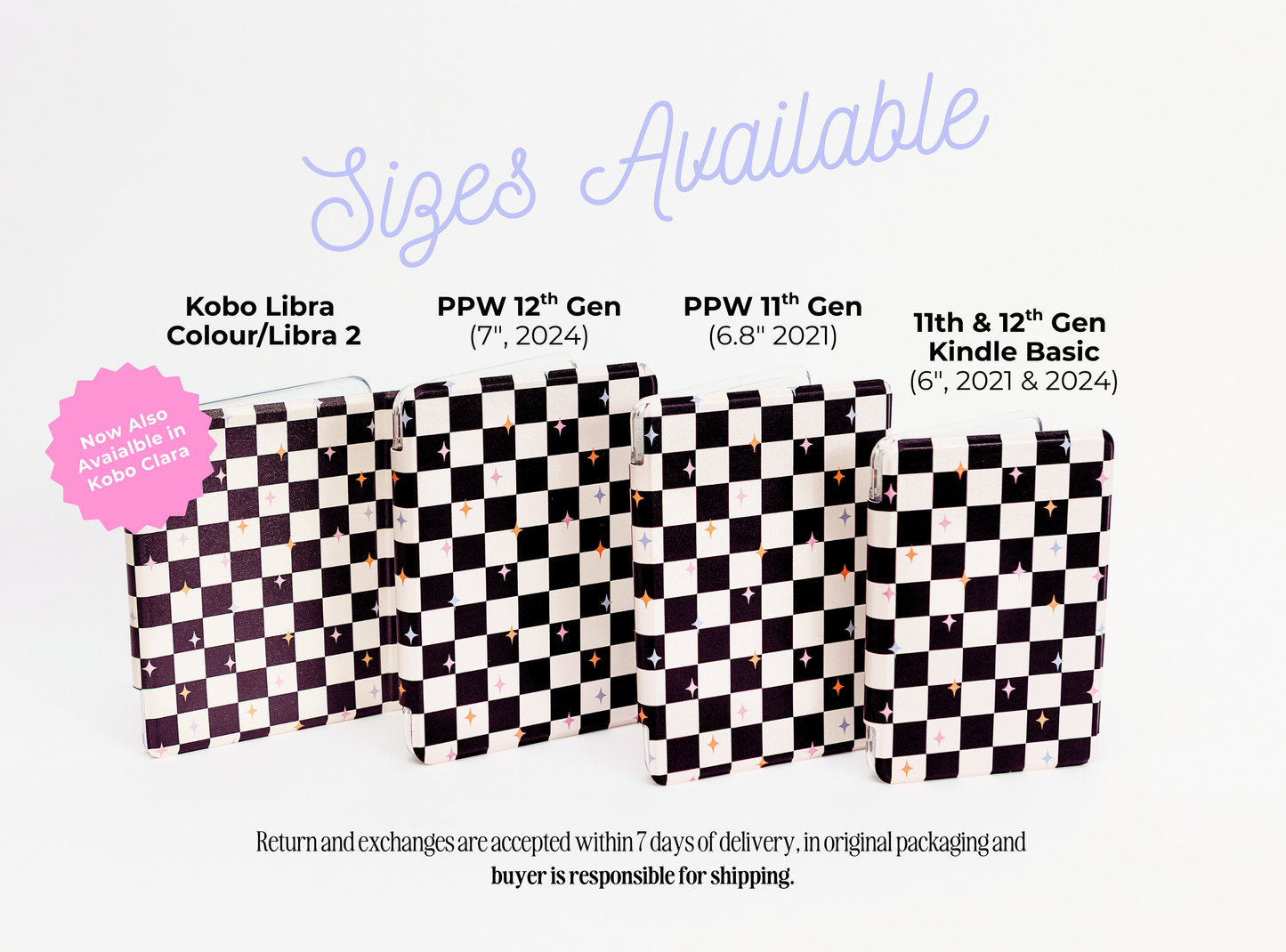 Retro Checkered Clear Back & Handle Kindle & Kobo Case: PPW 2024 & Colorsoft w/handstrap