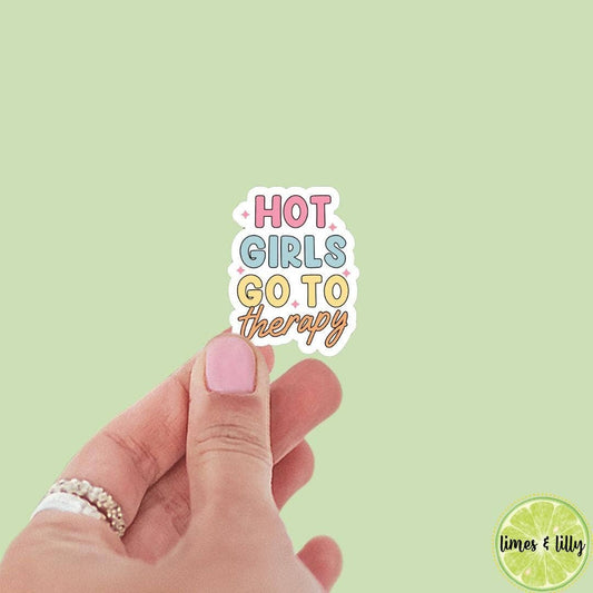 Hot Girls Go to Therapy Vinyl Sticker | Book Sticker: Glossy