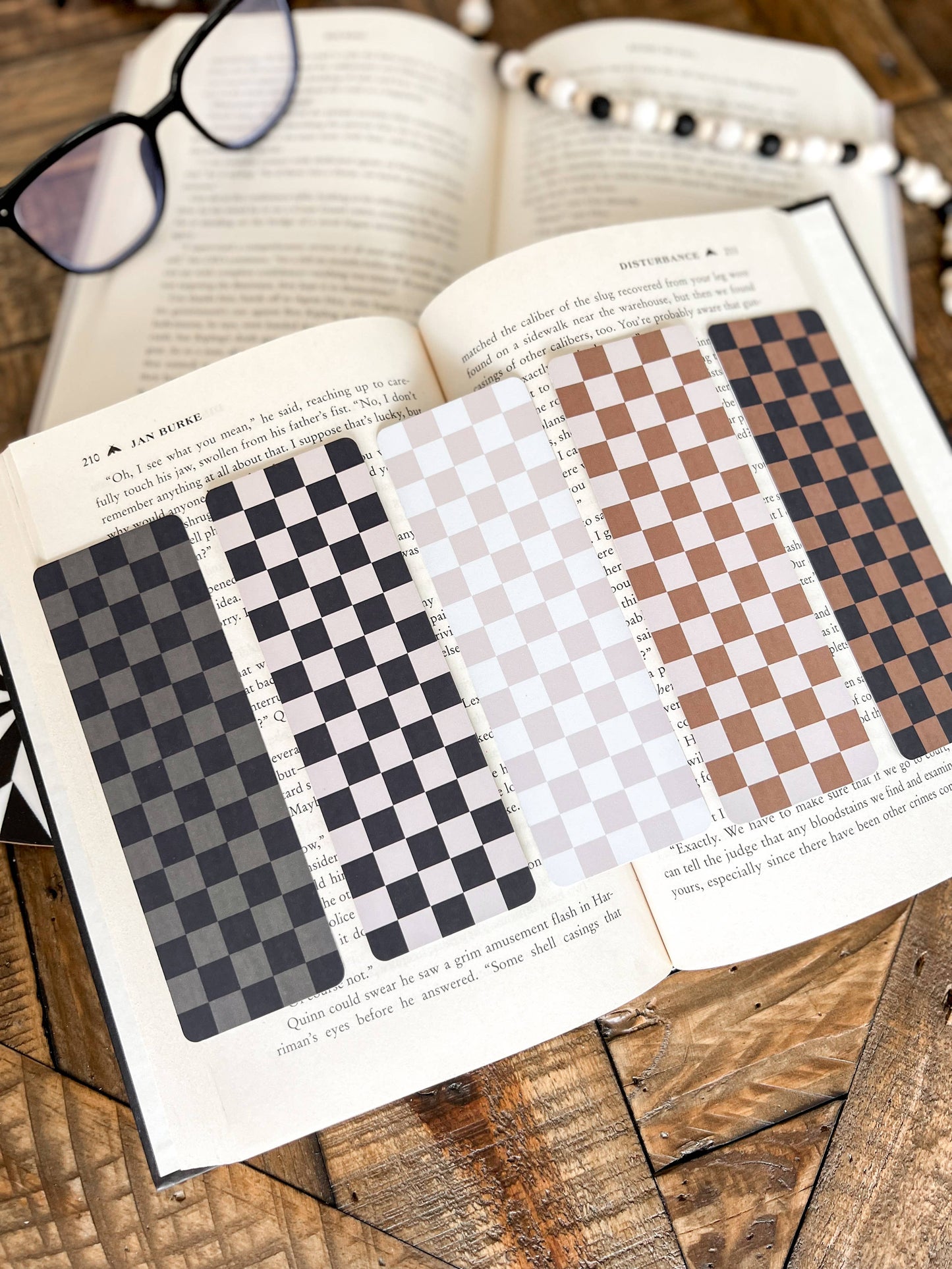 Neutral Checkered Bookmark: Caramel on Black / Soft Touch Matte