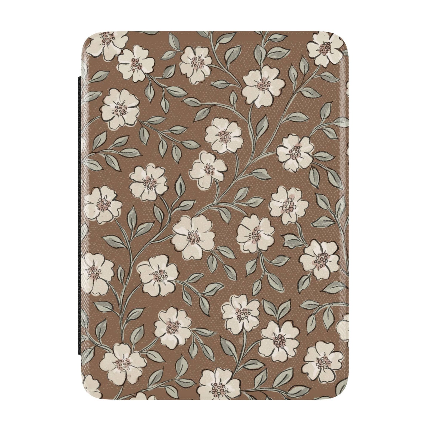 Fall Kindle Case with Hand Strap: 12 brown white flowers / Paperwhite 11 6.8"