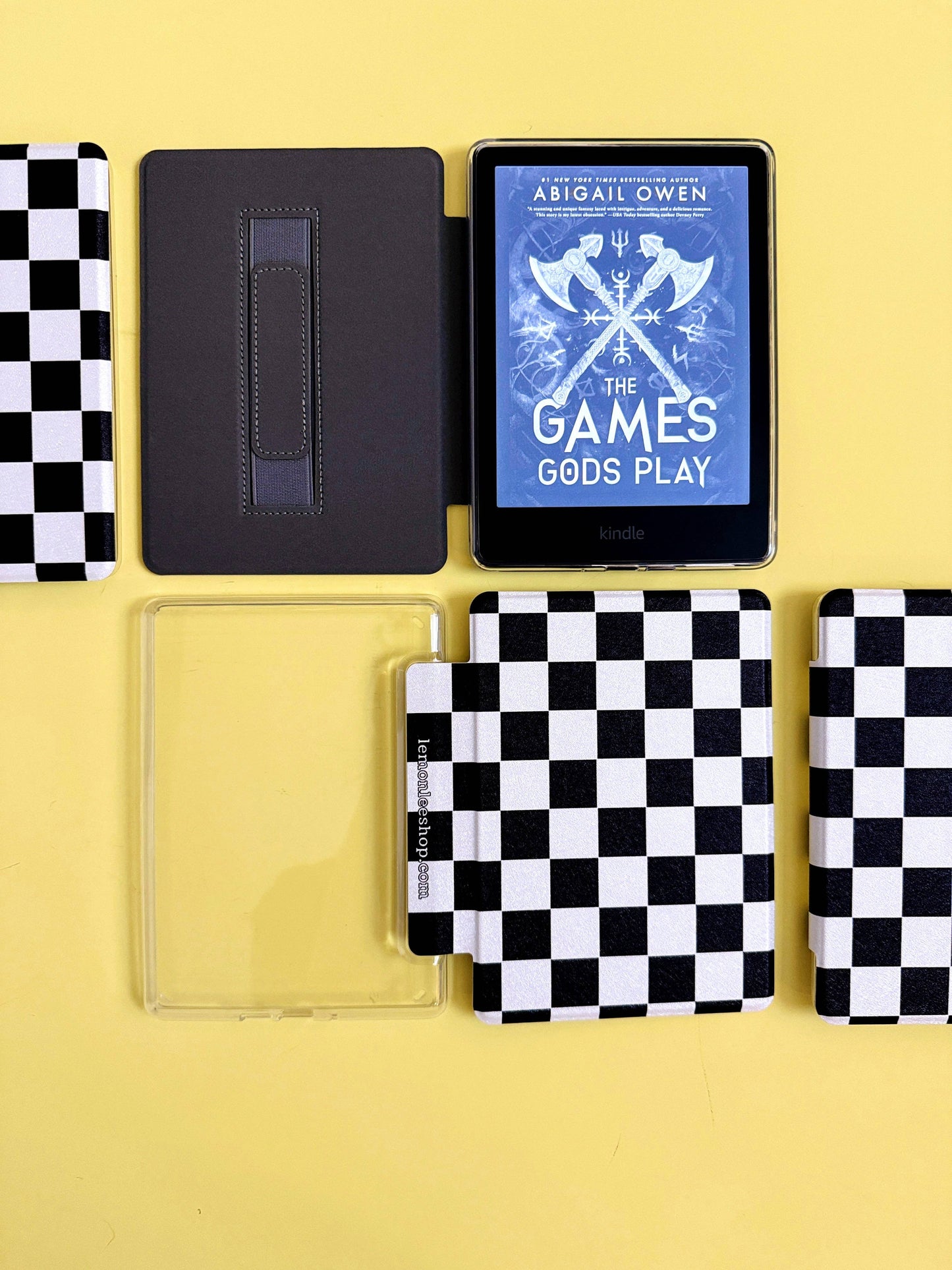 Kindle Case Cover w/ Clear Back & Cover Strap - Classic Checkers: 12th Generation 7" Paperwhite/Colorsoft