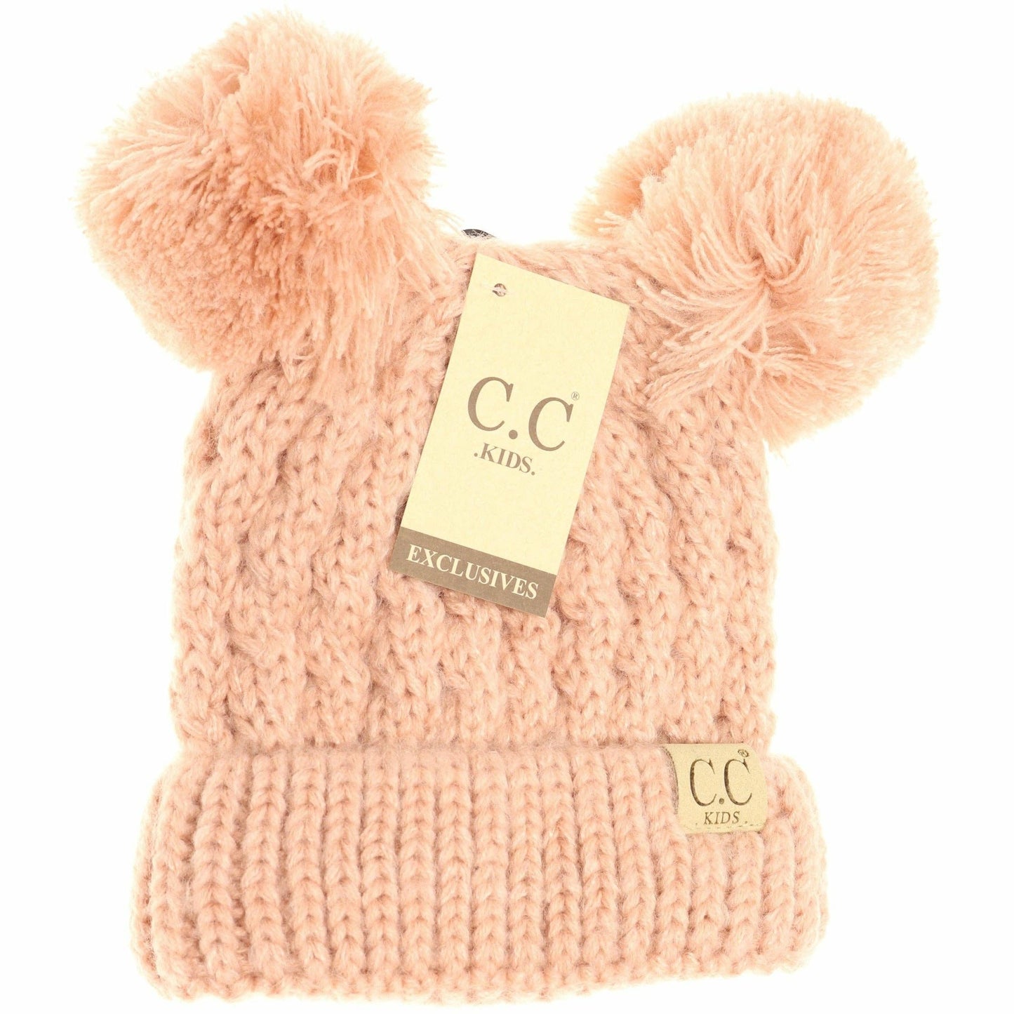 Kids Solid Double Pom CC Beanies KIDS24: Brown