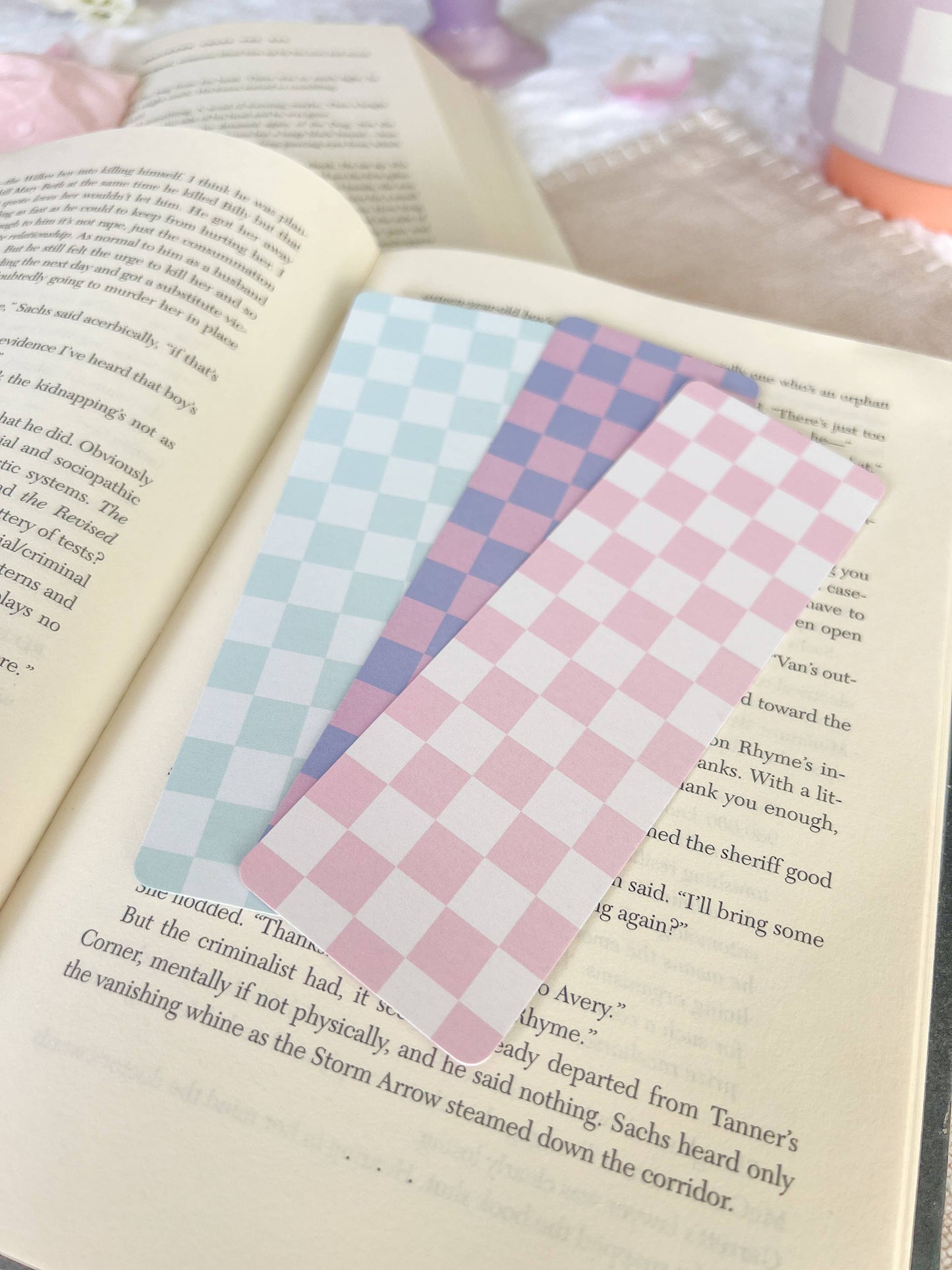 Cotton Candy Checkered Bookmarks, Spring Collection: Purple and Pink / Soft Touch Matte