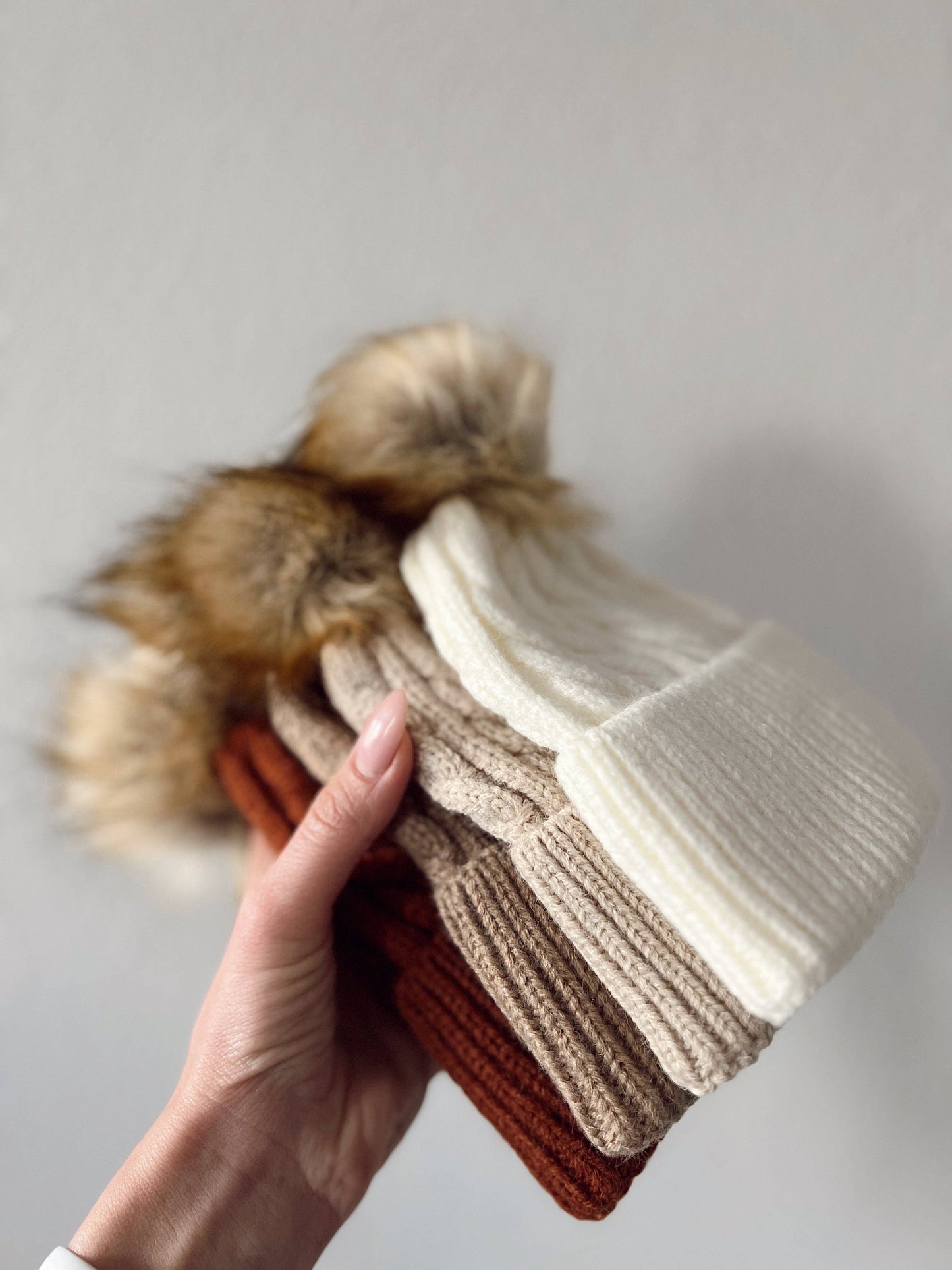 Cable Knit Fur Pom Hat, Timber: 12 mo. - 4 yr.