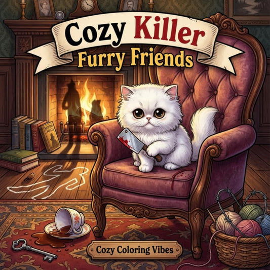Cozy Killer Furry Friends: Easy Bold Line Coloring Book for Adults Whimsical Spooky Animal Mystery Scenes, Dark Cute Parody, Playful Crime Aesthetic