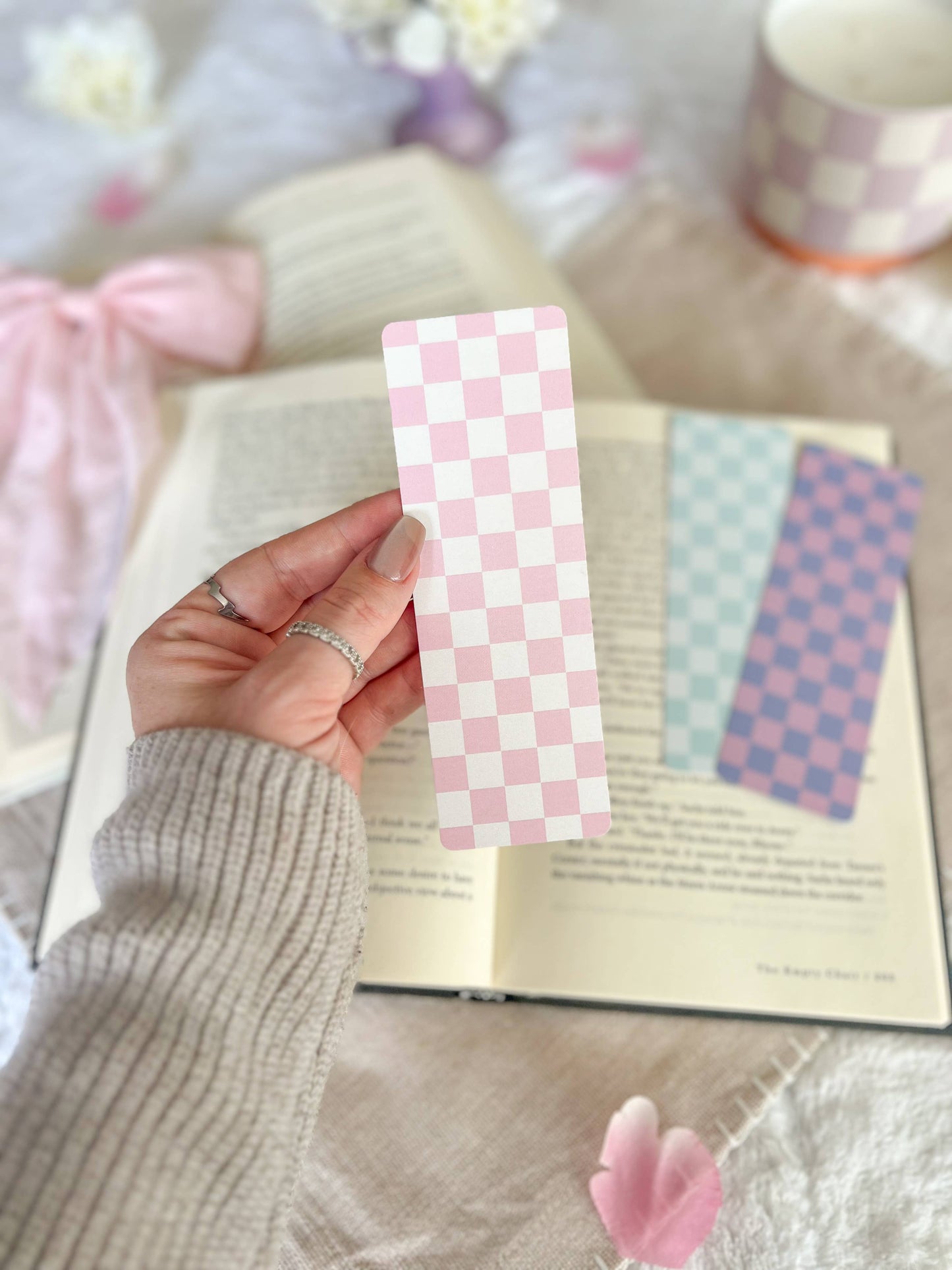 Cotton Candy Checkered Bookmarks, Spring Collection: Purple and Pink / Soft Touch Matte