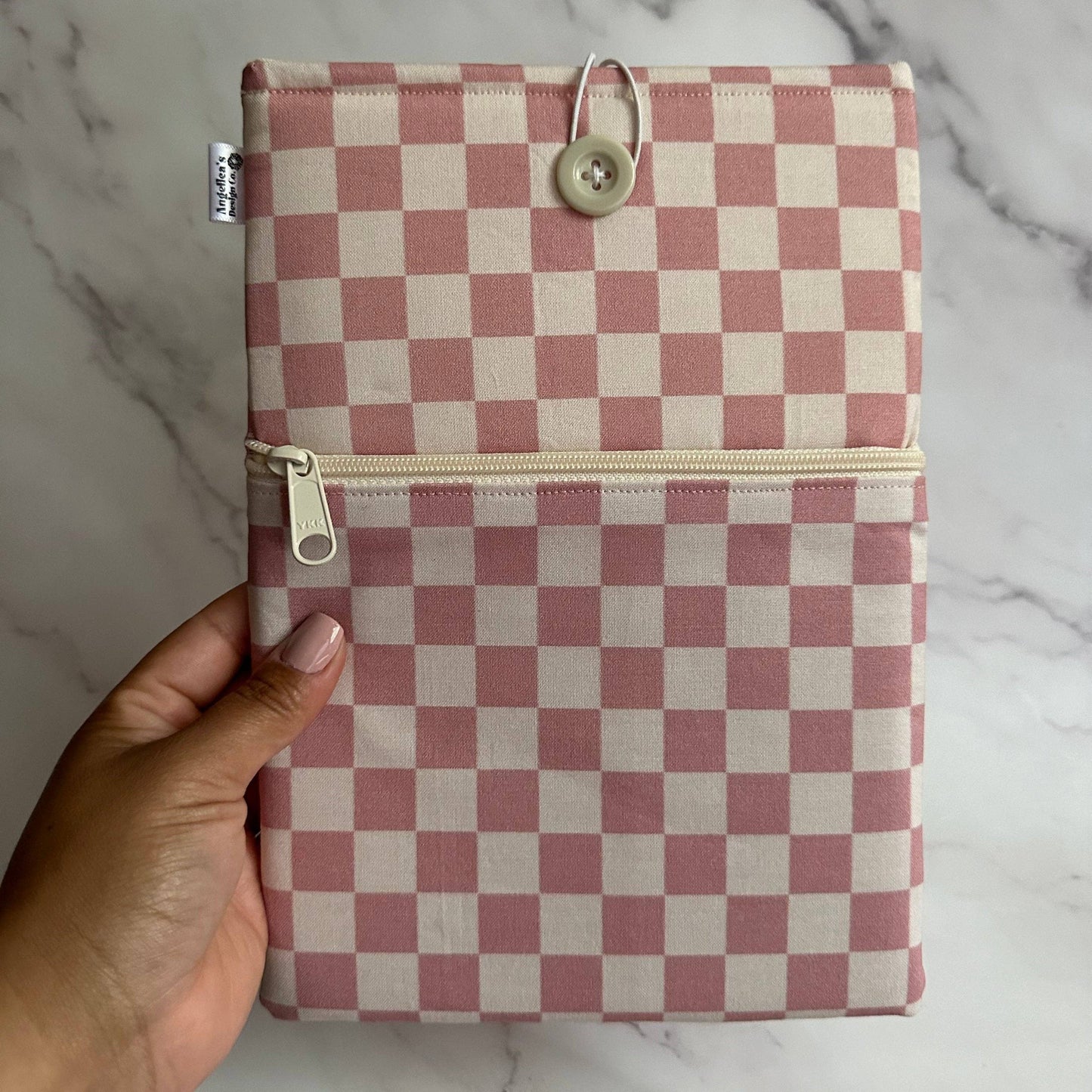 PINK CHECKERED book sleeve: XL