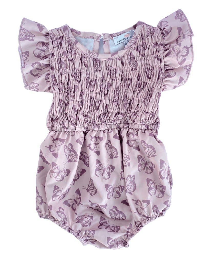 Astrid Flutter Sleeve Bubble Romper - Purple Butterly