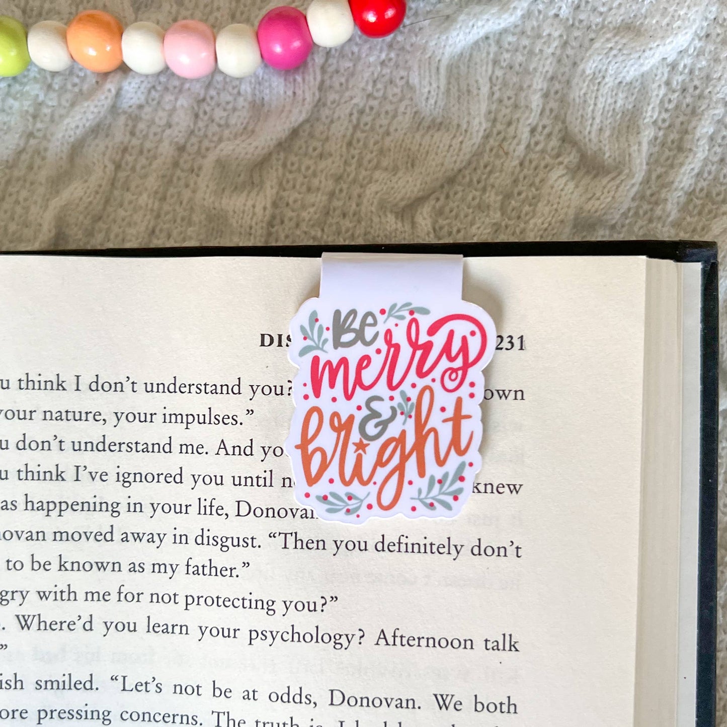 Boho Pink Merry and Bright Christmas Magnetic Bookmark