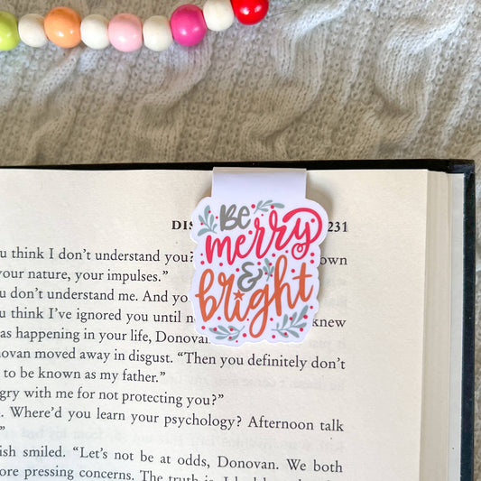 Boho Pink Merry and Bright Christmas Magnetic Bookmark