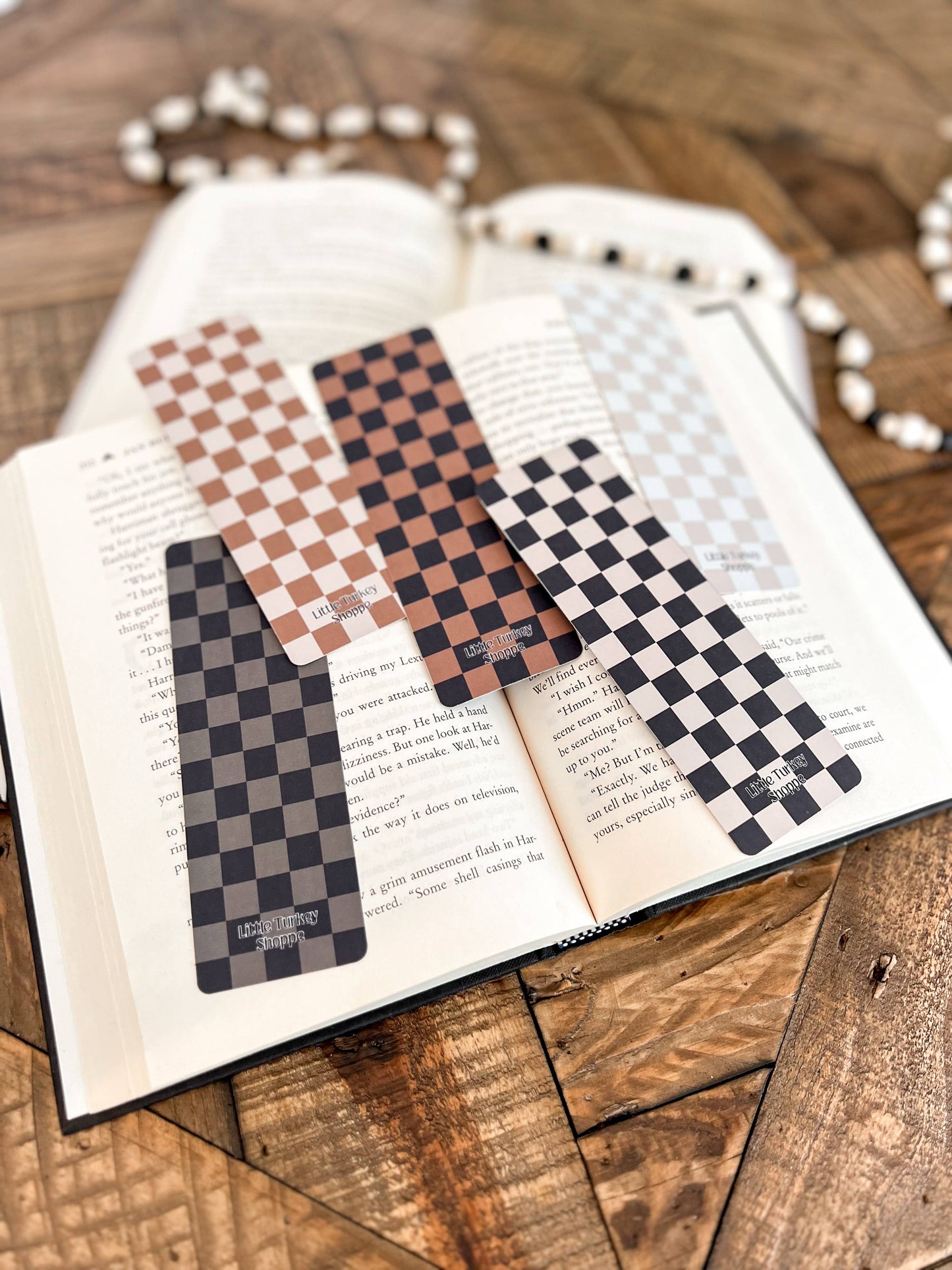Neutral Checkered Bookmark: Caramel on Black / Soft Touch Matte