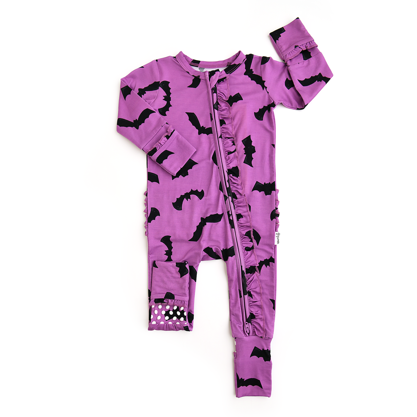 Echo Purple Bats RUFFLE ZIP Bamboo Halloween Baby Lounge Set